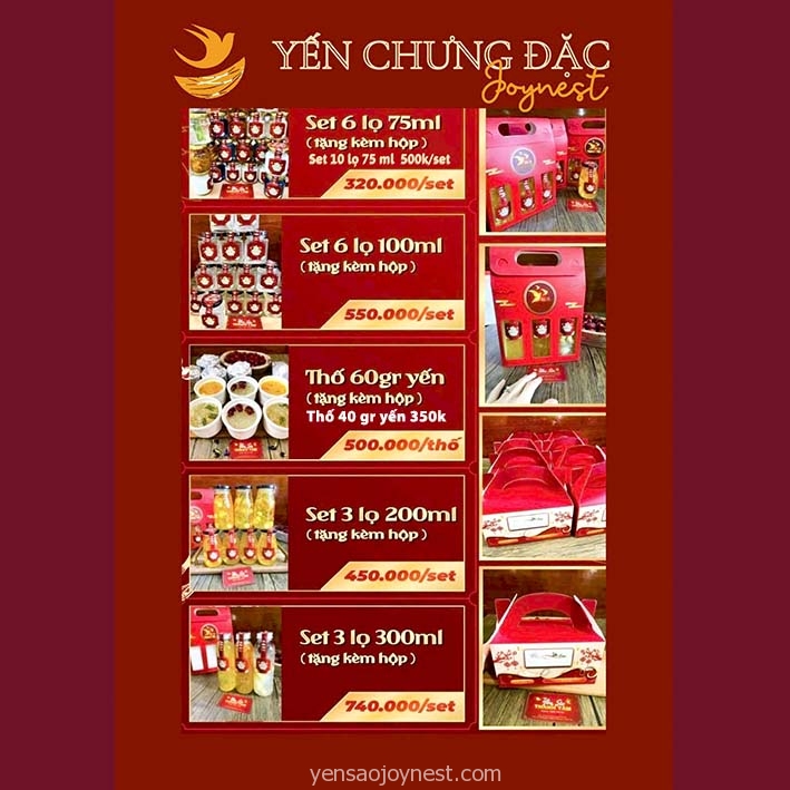  Bảng giá set hộp yến chưng tươi đặc yến